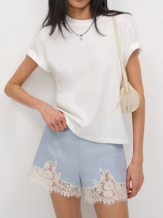 Reformation Pants - Reformation Fern Linen Short - Cloud Blue Lace French Causal